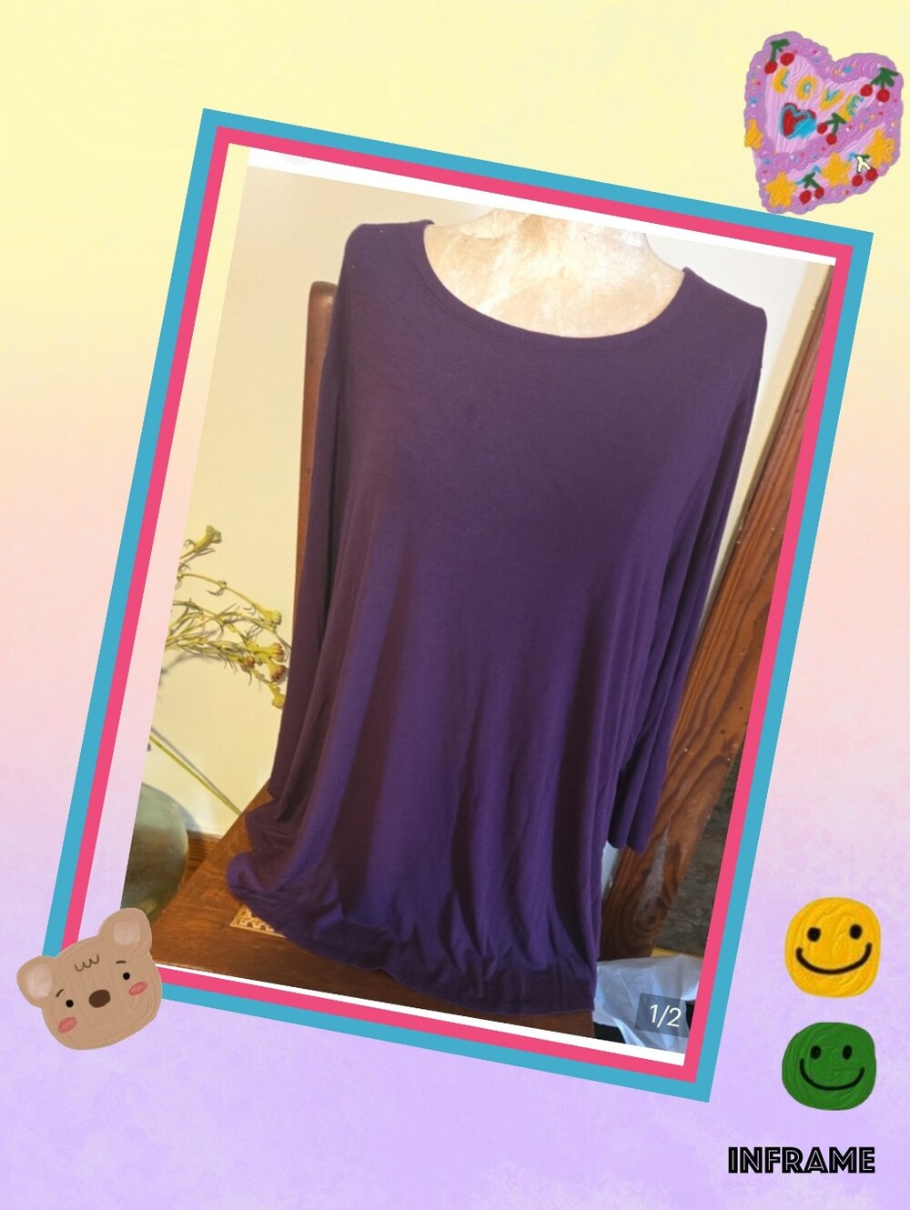 Cupio Women's Deep Purple Long Sleeve Scoop Neck Top Size 3x